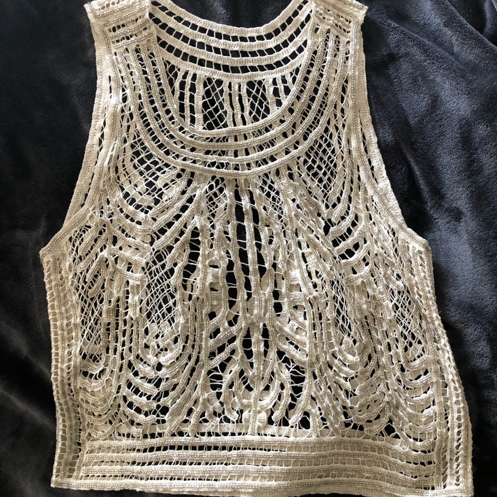Burning Torch Beaded White Top
